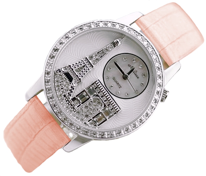 Stunning Ladies Diamond Accented Melissa Eiffel Tower Leather Watch (pink)