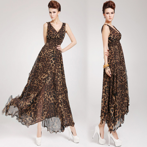 Womens Sexy Leopard Print Maxi Dress