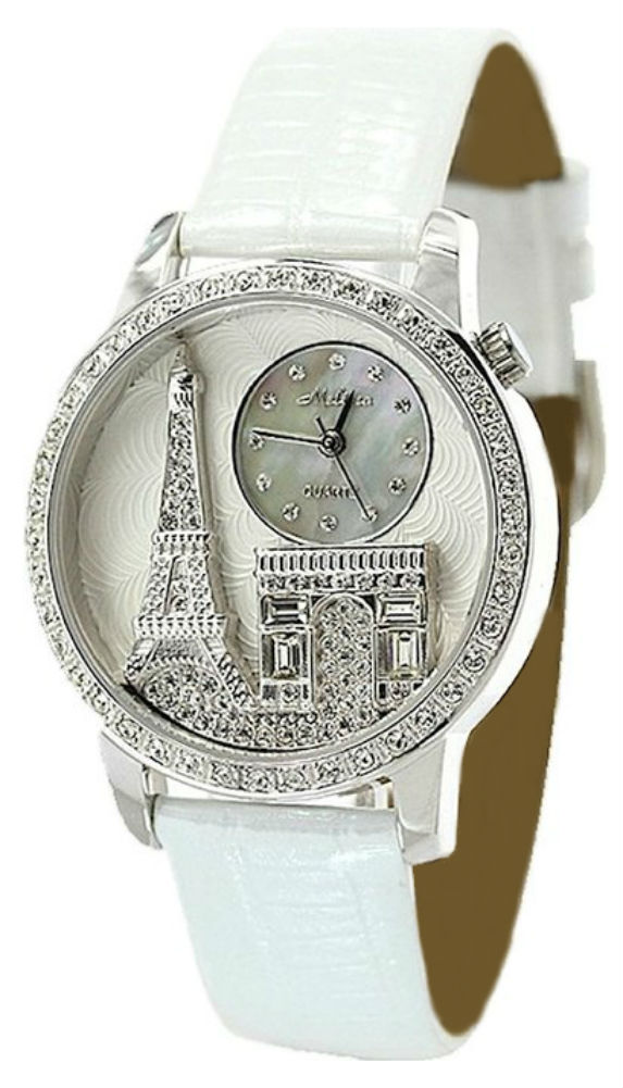 Stunning Ladies Diamond Accented Melissa Eiffel Tower Leather Watch (white)